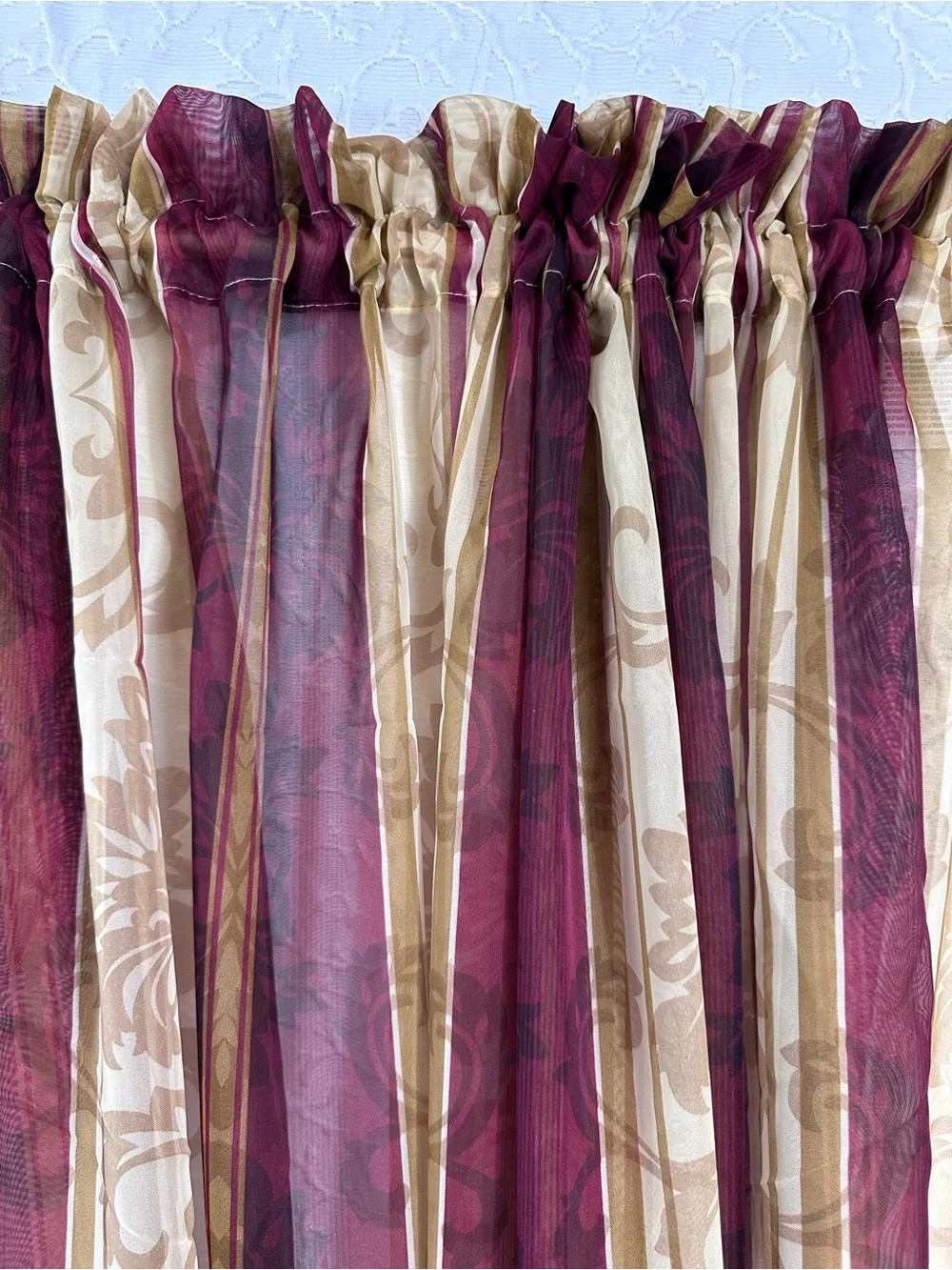 Elegant Burgundy and Gold Striped Window Curtains